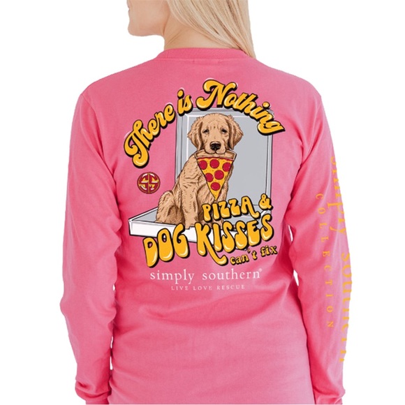NWT Simply Southern Pink long sleeve pizza & dog kisses graphic shirt - Picture 3 of 4